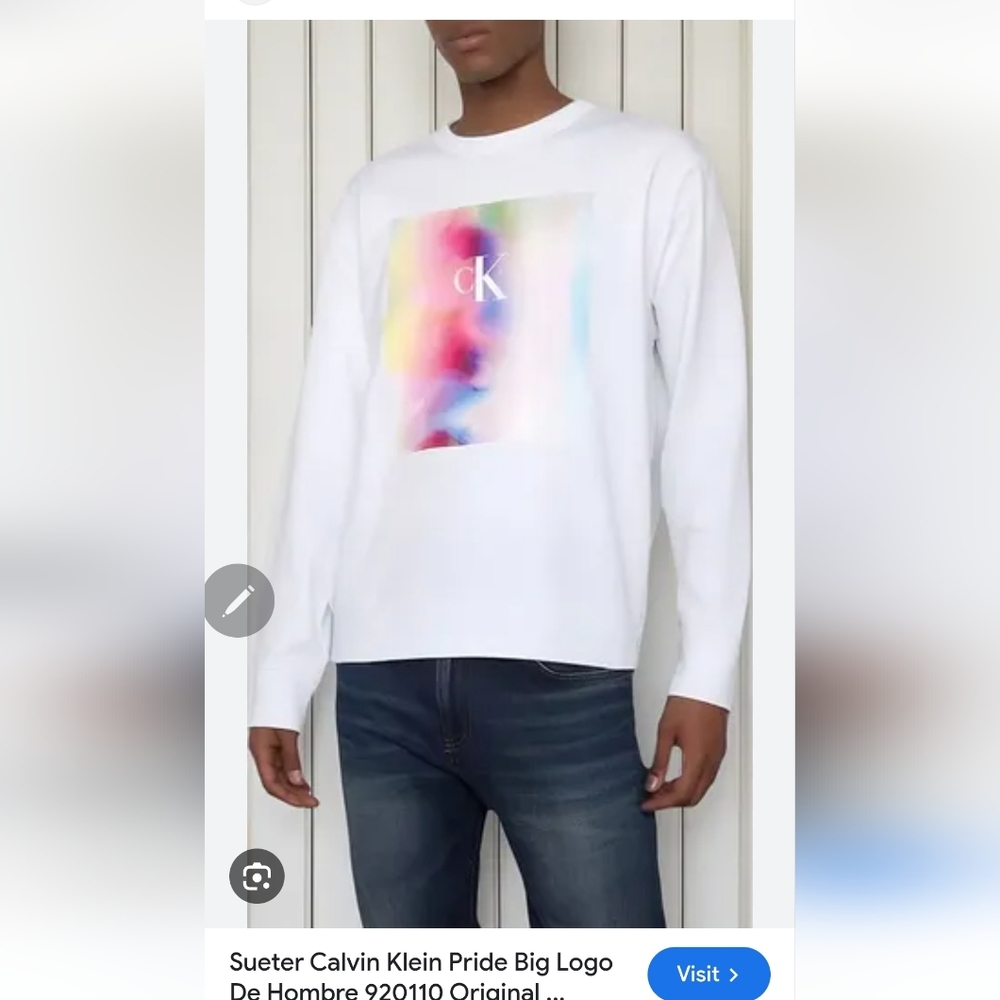 New Calvin Klein Pride Large Chest Logo Sweatshirt In White - Size Large